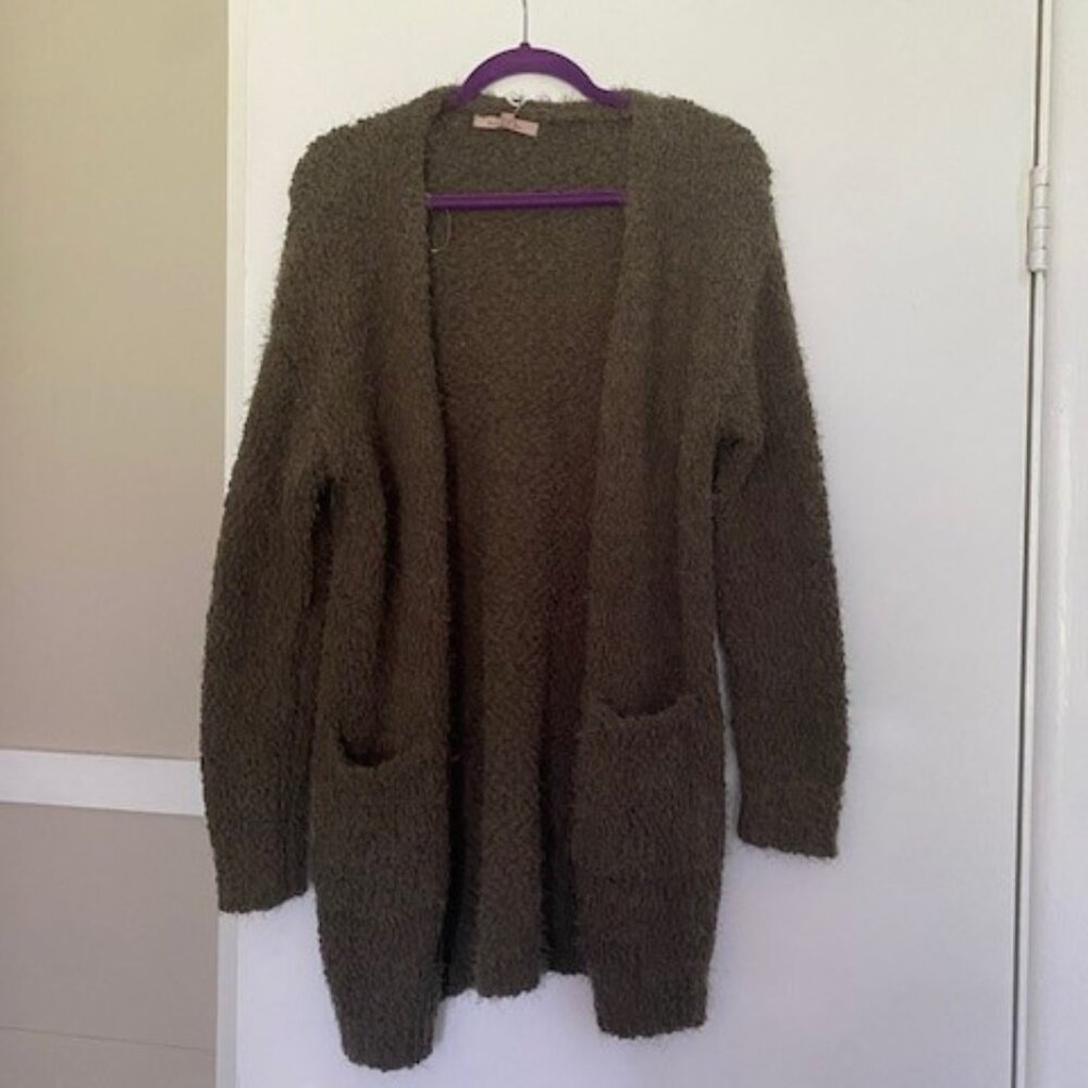 Soft Long Cardigan - Olive Green / Size L